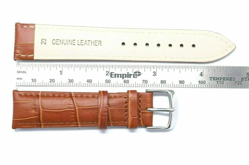 20mm Brown Crocodile Grain Leather Watch Band Black, Gold, Silver Tone Buckle gallery