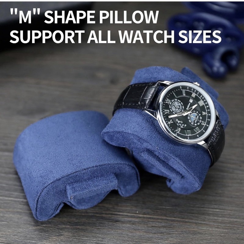 Watch Roll Case 3 Slots Hexagon Portable Helmdy Watch Case PU Leather Black/Blue gallery