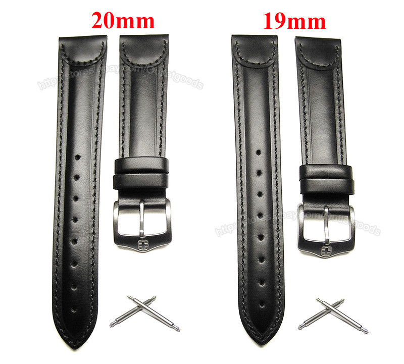 19mm 20mm BLACK Replacement Leather Watch Band Strap fits Wenger Swiss Army
