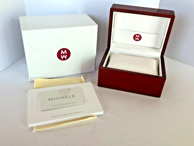 EMPTY MICHELE Watch Wood Presentation Box Cloth Outer Box Manual Warranty Card