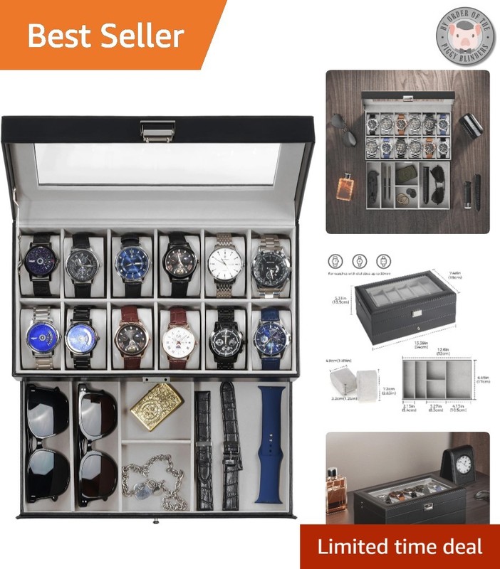 Elegant 12-Slot Watch Box with Drawer & Glass Lid – Modern Jewelry Organizer