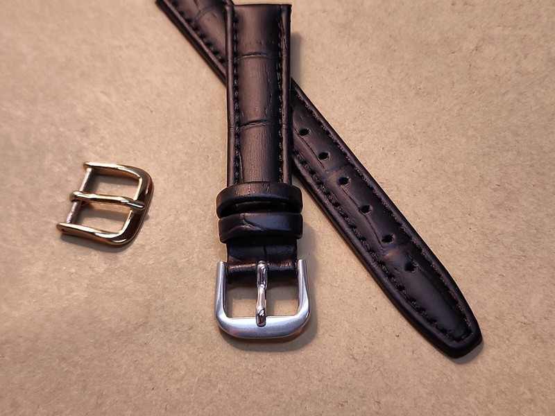 NOS Hadley Roma 14R Black Padded Stitched Croco Grain Watch Band W/2 Buckles