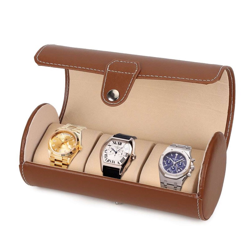 3 Slots PU Leather Wrist Watch Box Travel Storage Holder Organizer Case Roll