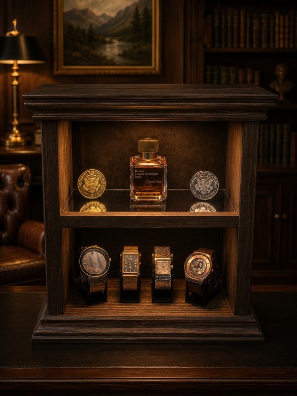 Handcrafted Watch & Cologne Display Cabinet Includes 4 Watch Display Stands