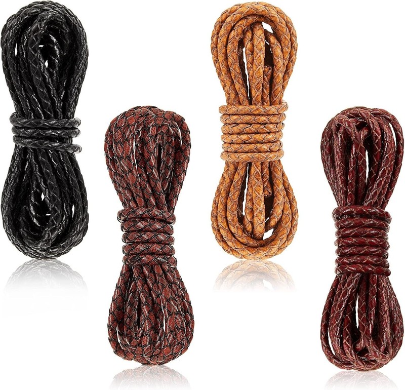 8Yd Braided Leather Cord Antique Genuine Leather Strap Folded Bolo Tie Cord Rope