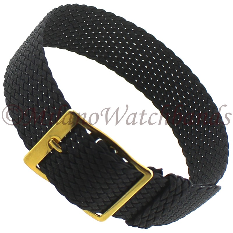 18mm Milano Black Braided Nylon Fabric Adjustable Buckle Sport Wrap Watch Band