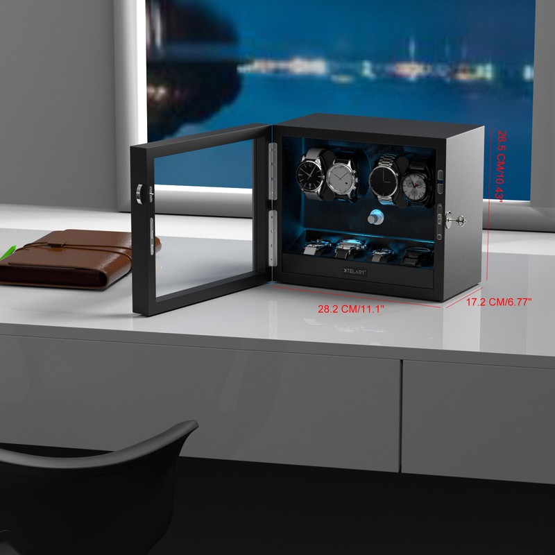 XTELARY Automatic 4 Watch Winder With 4 Extra Storage Case Box Display Black gallery