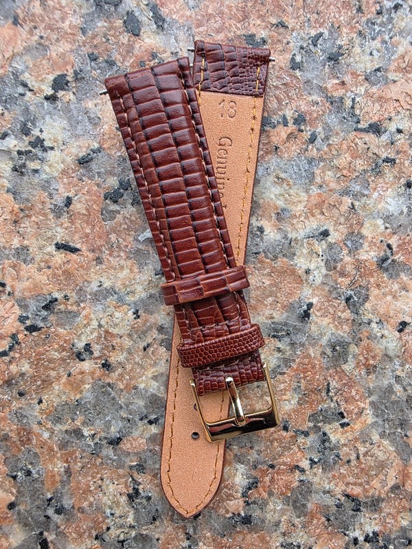 18mm Brown Genuine Leather Teju Lizard EMBOSS WATERPROOF Watch Band Strap W/Gold