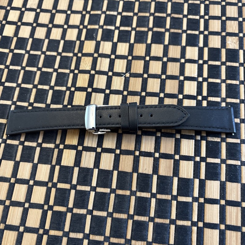 Dassari Nagano Leather Watch Strap With Deployant Clasp, Size 19L, Black