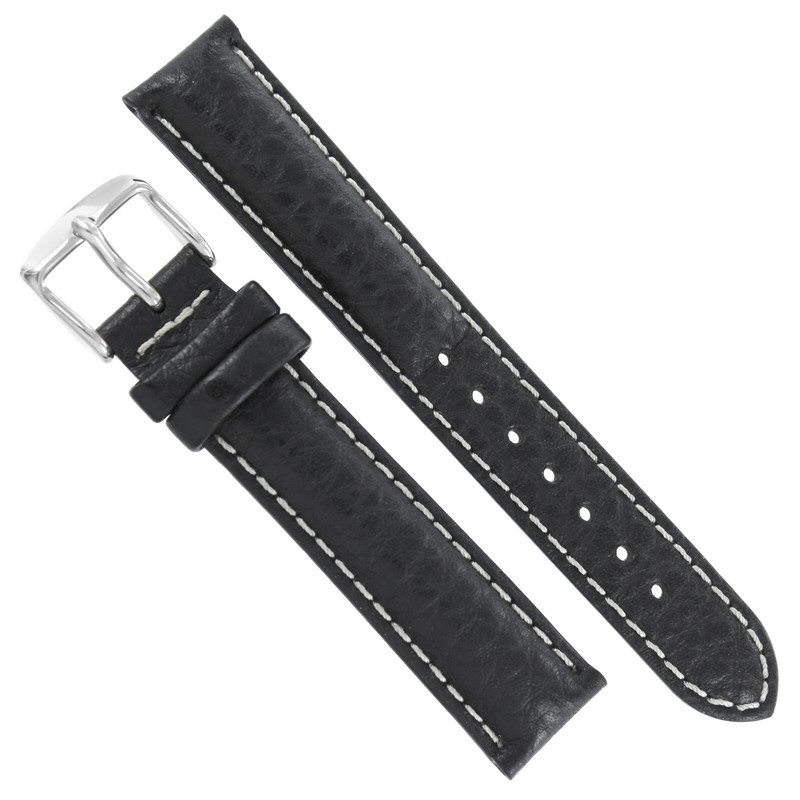 16mm deBeer Genuine Sport Leather Black Padded White Contrast Stitch Watch Band gallery