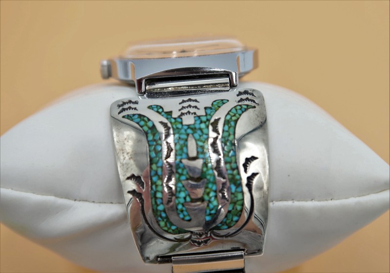K428 Stunning Navajo Sterling Turquoise Watch Band with Automatic Timex Watch gallery