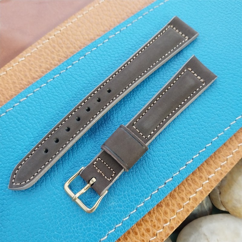 Vintage 5/8″ Gruen Calf Lined Suede Tapered Unused nos Watch Band & Logo Buckle