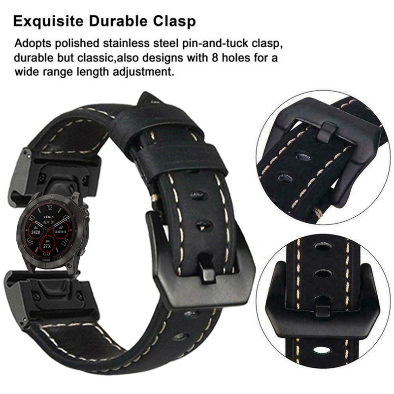 Genuine Leather Band For Garmin Fenix 7X 7 Solar 6X 6 Pro 5 5X Quick Fit Strap gallery