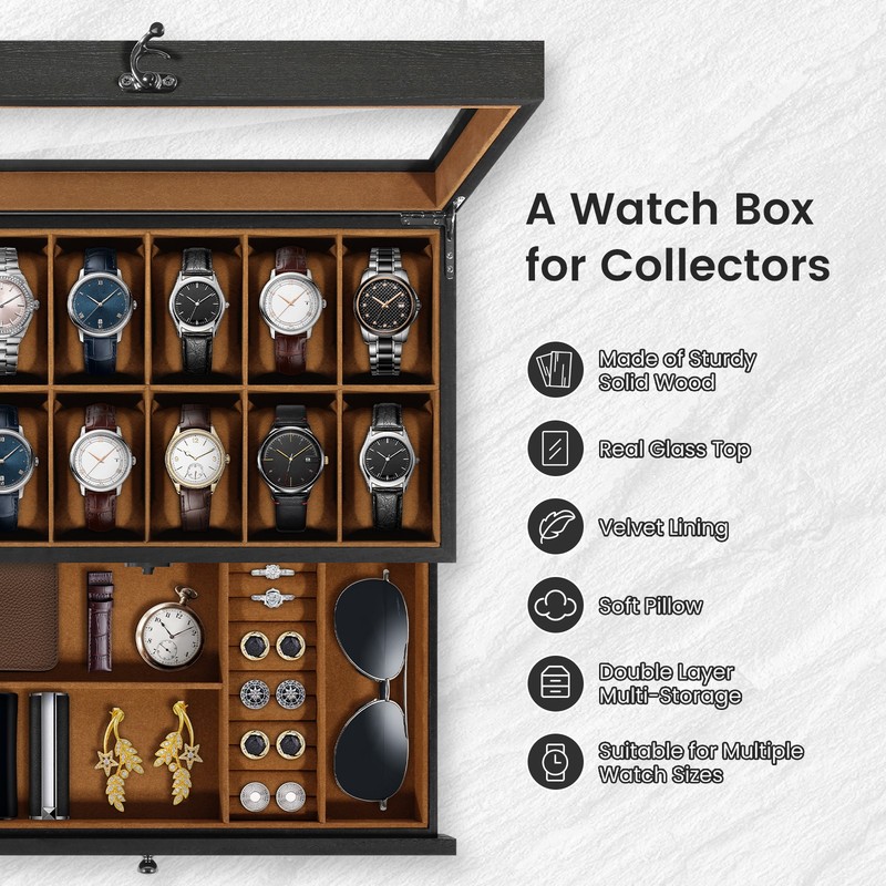 12 Slots Watch Box Solid Wood Watch Storage Case Jewelry Storage Display Case gallery