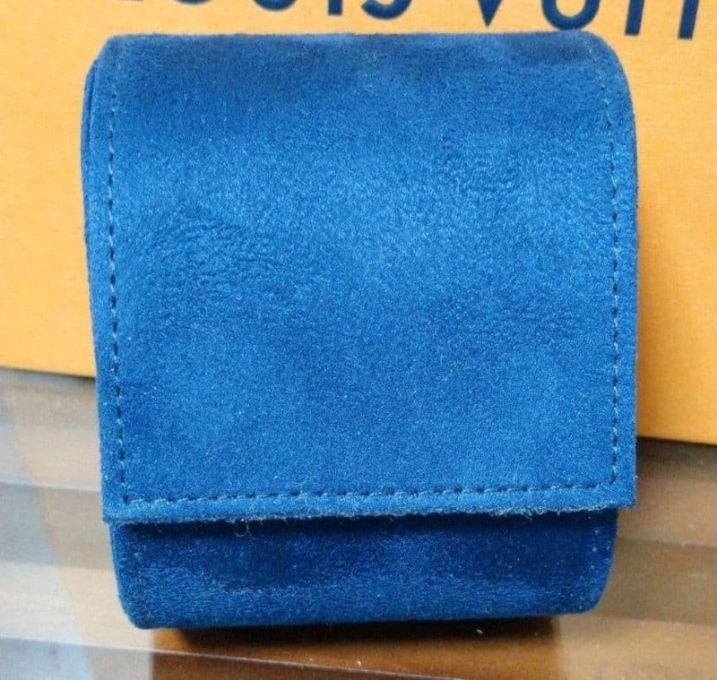 Louis Vuitton Watch Case Travel Holder Box Blue Suede Accessory Pouch New Item gallery
