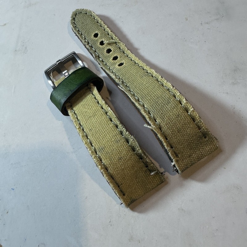 19mm Yellowish Canvas/Leather watch band Strap Green DISTRESSED STRAP READ gallery