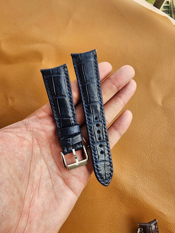 22/18 MM Dark Blue Genuine Real Leather Skin Watch Strap Band CURVED END gallery