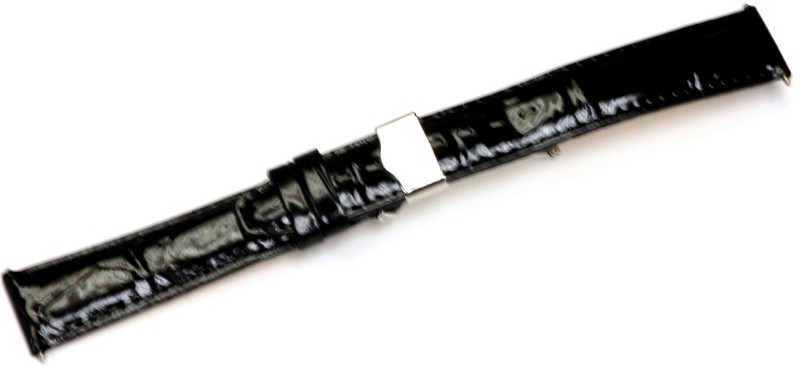 18 mm Alligator Grains Shiny Black Glossy Leather Watch Band for Men & Women