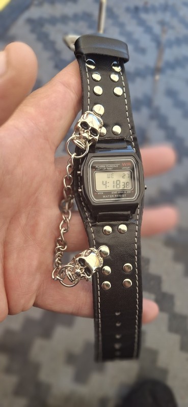 Black Leather SKULL CHAIN, GOTH, LEATHER WATCH STRAP W/WATCH