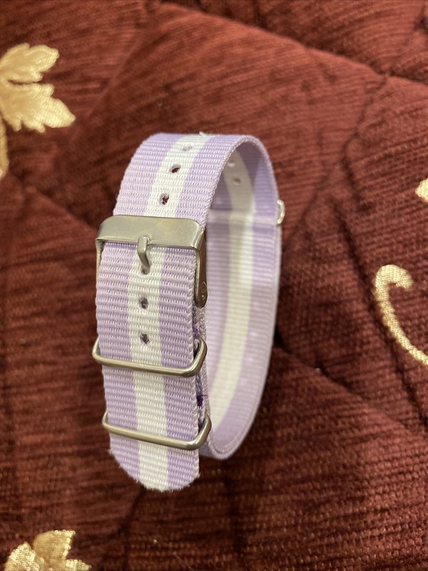 20mm Nylon Watch Strap, Stripes Of Purple, White As Shown In Photos
