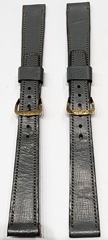 NOS Vintage Wyler 16mm leather watch band grey with gold tone buckle