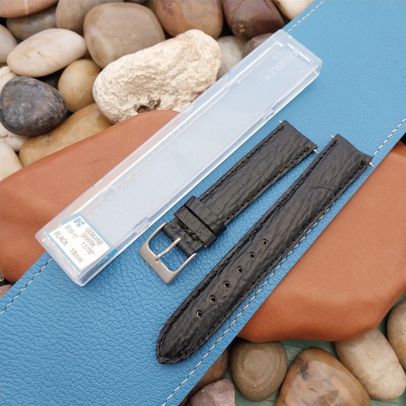 Vintage 18mm Black Genuine Shark Kreisler Unused Classic Tapered Watch Strap