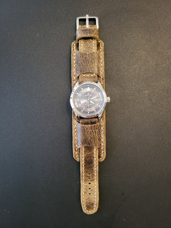 Distressed Brown Bund Watch Strap Vintage Aviator Leather Cuff Handmade 18/20/22