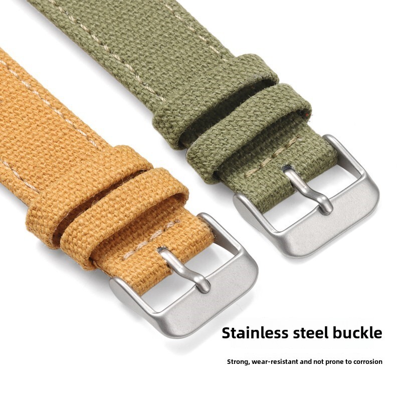 Quick Release Nylon Canvas Leather Watch Band Brushed Pin Buckle Strap Mens 20mm gallery