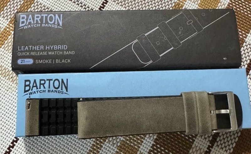 BARTON Hybrid Leather & Rubber Watch Band 21mm Smoke Black Quick Release New gallery