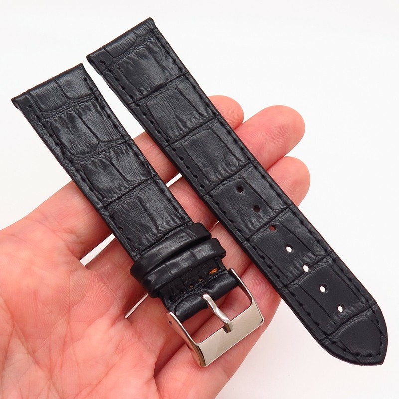 22mm Black Genuine Textured Alligator Leather Waterproof Watch Band Strap