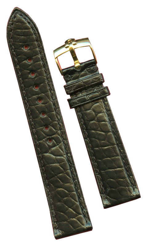 GEN ALLIGATOR MB BLACK STRAP 18mm, leather lined & GENUINE OMEGA GOLD BUCKLE