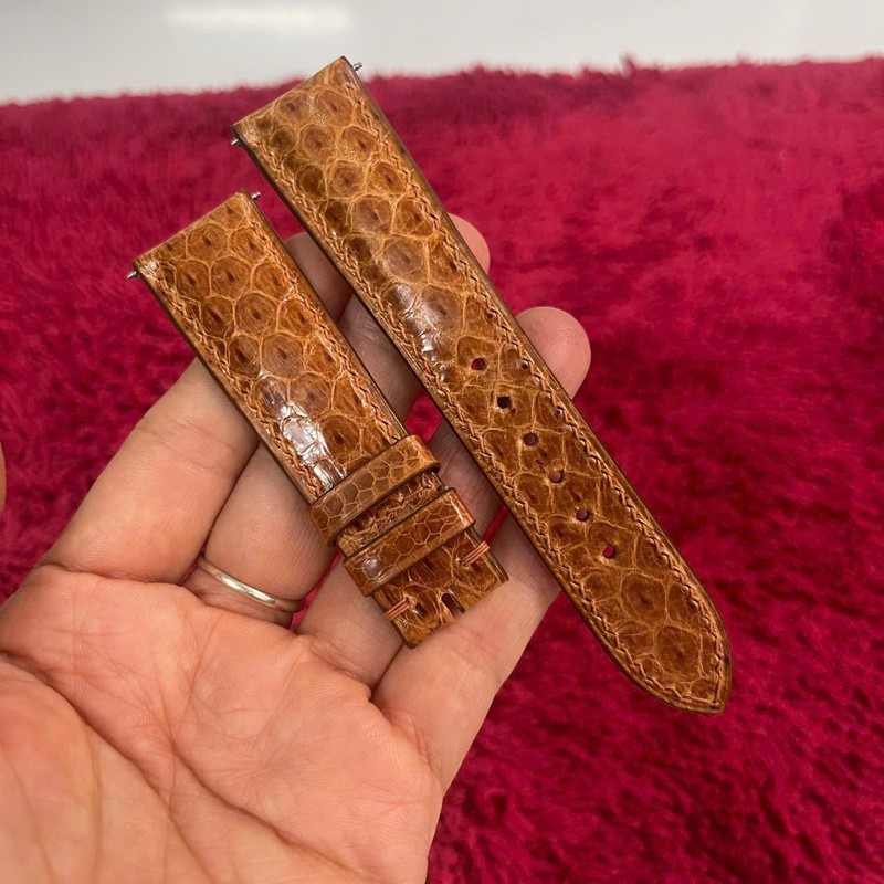 20mm/18mm BROWN Genuine Snake Leather Skin Watch Wrist Strap Band Buckle