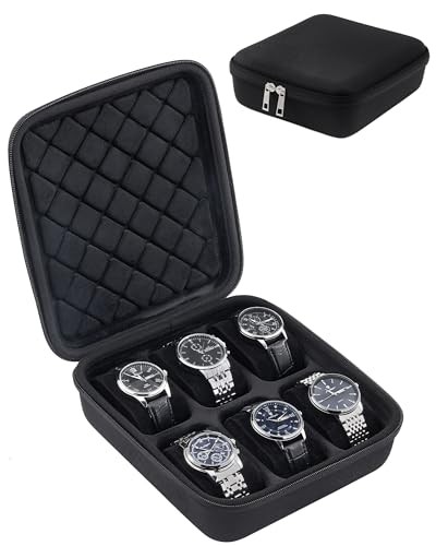 Travel Watch Case, 6 Slots Hard Shell Storage Box for Watch Bracelet