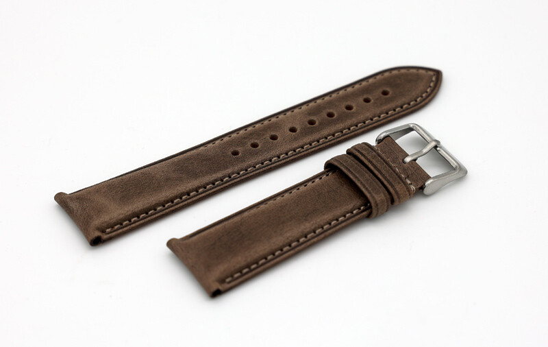 20mm 22mm Brown Taupe Vintage Top Grain Genuine Leather Watch Strap