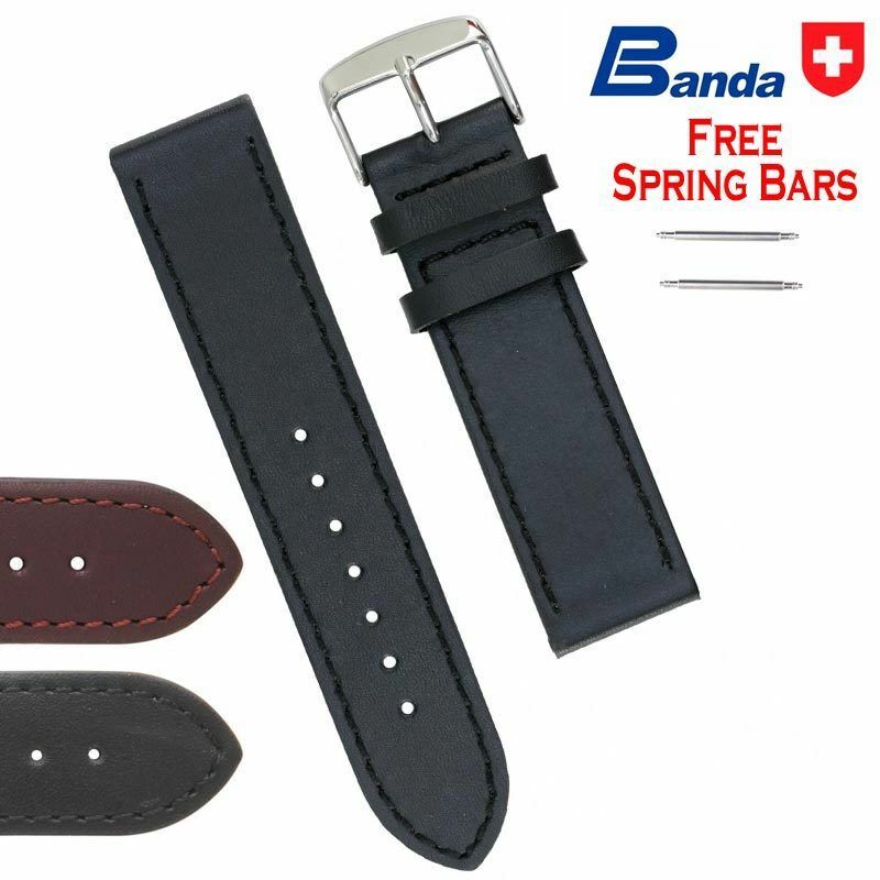 Banda Premium Grade Smooth Waterproof Leather Watch Bands (Sizes 14mm – 24mm)