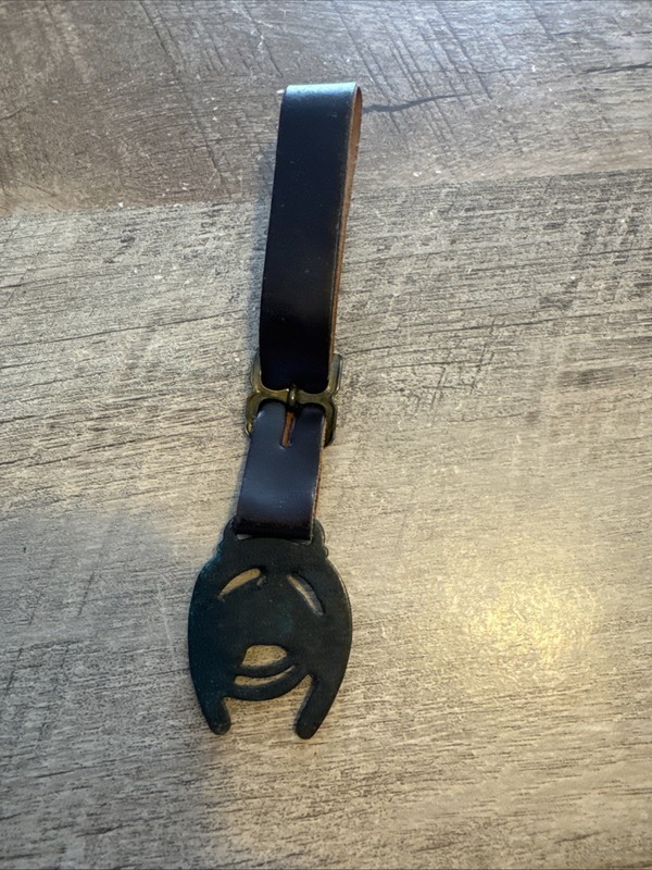 Antique Metal Horse Horseshoe Watch Fob Leather Strap Engraved Buckle B4B gallery