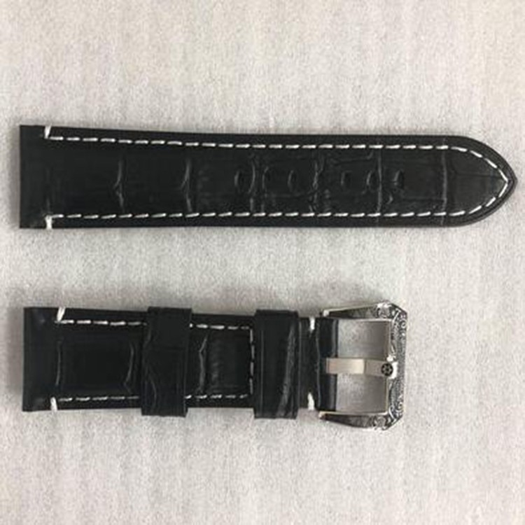 Fashionable Men Black Leather Watch Strap 24x22mm Stainless Steel Buckle Parts