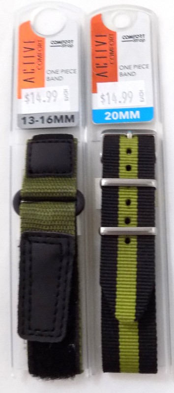 2 for 1 Watch Band Lot. 1-13-16mm Nylon Sport Fastwrap, 1-Black/Green 20mm 1 Pc