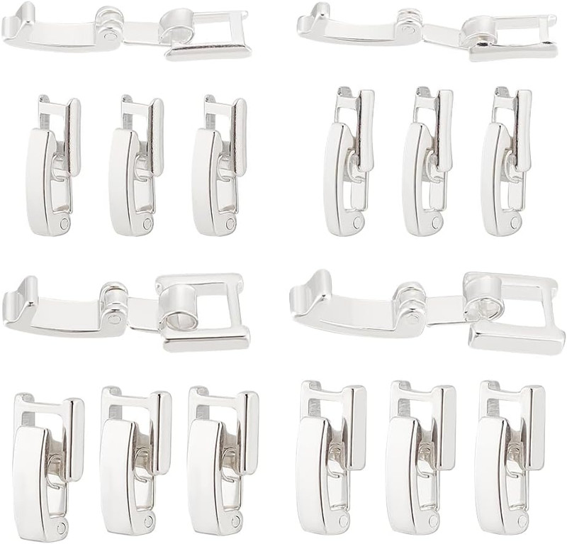 16 PCS 4 Style Brass Watch Band Clasp, Bracelet Strap Clasp, Silver Folding Neck