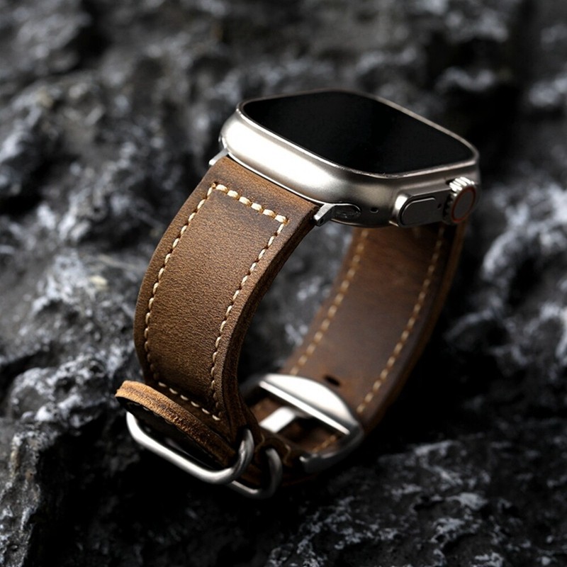 Handcrafted Vintage Brown Leather Band Strap For Apple iWatch 49MM 45MM Ultra 2