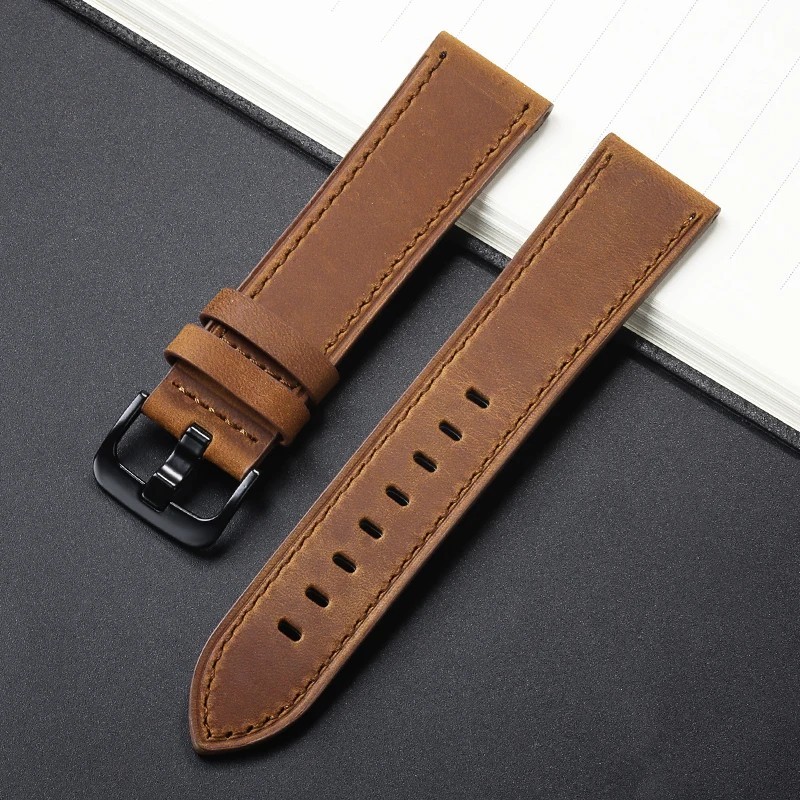 Vintage Crazy Horse Brushed Leather Watch Band strap 18 20 22 24mm universal gallery