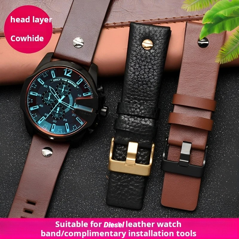 Diesel Watch Band Genuine Leather Strap Rivet Bracelet Men 24mm 26mm 28mm 30mm gallery