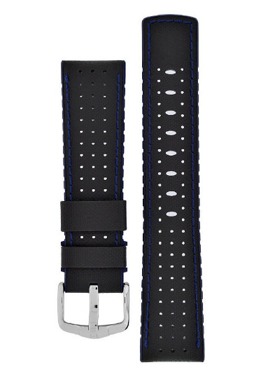 20MM Hirsch ROBBY Premium Caoutchouc Scratch Resistant Black & Blue Watch Strap