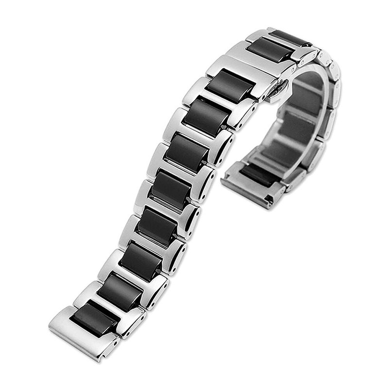 14mm 16mm 18mm 20mm 22mm Black White Stainless Steel + Ceramic Watch Strap Band gallery