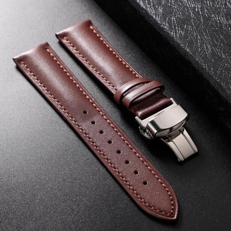 12mm-24mm Leather Watch Band Bracelet Strap Replacement Deployment Clasp Buckle