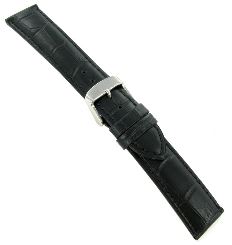 22mm Milano Black Padded Stitched Genuine Leather Mens Watch Band Reg MS 18980