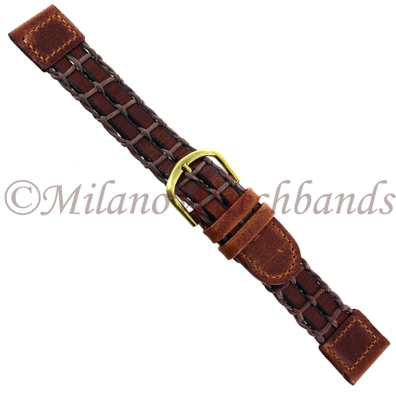 16mm Speidel Net Braided Woven Brown & Black Genuine Leather Band 320 830