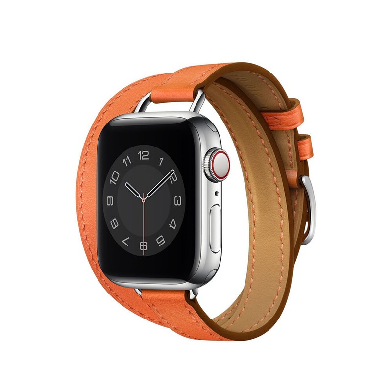 Slim Double Circle Leather Band Strap for Apple Watch 9 8 7 6 5 SE 40/44/41/45mm gallery