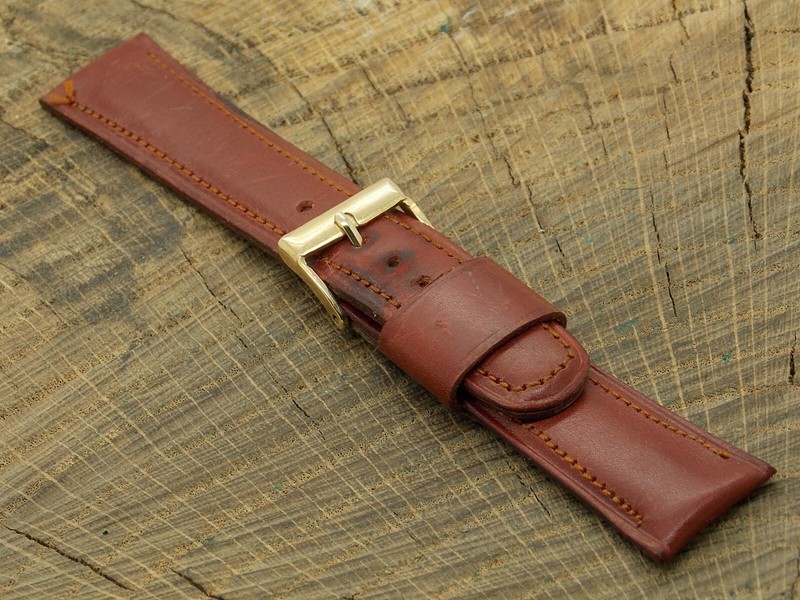 NOS Unused Vintage Brown Calfskin w Gold Tone Buckle 19mm Borel Watch Band gallery