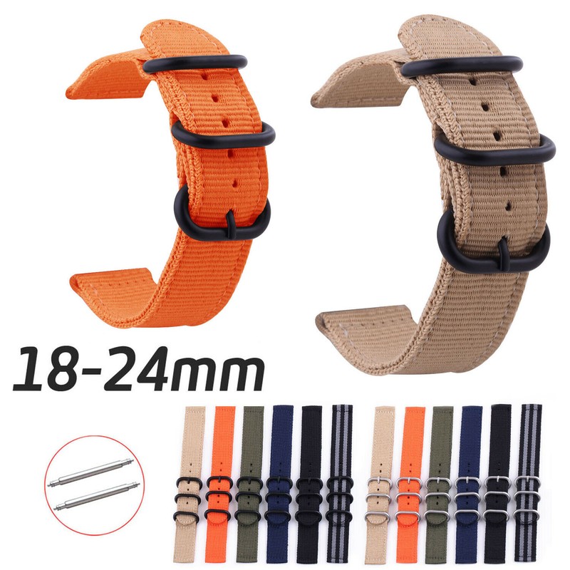 Stylish Sport Nylon Band 24mm 18mm 20mm 22mm Watch Strap Black Silver Clasp Belt